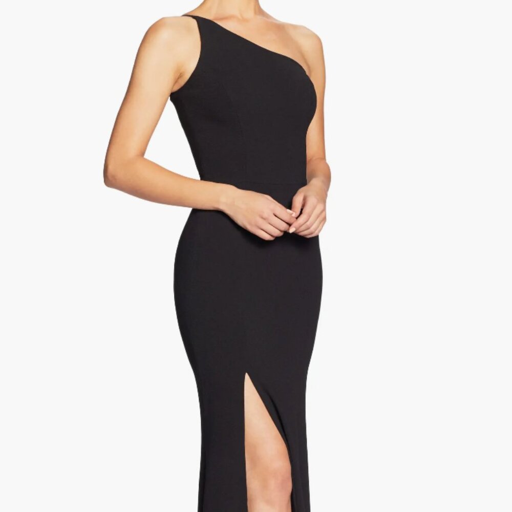 S - Dress The Population - Amy One-Shoulder Crepe Gown - Black